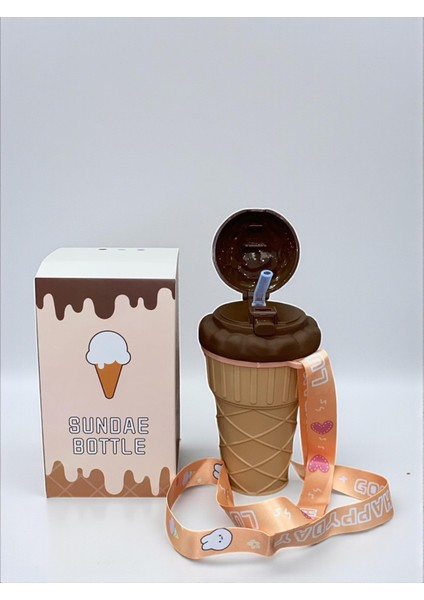 Dondurma Şeklinde Pipetli 500 ml Kahverengi Matara