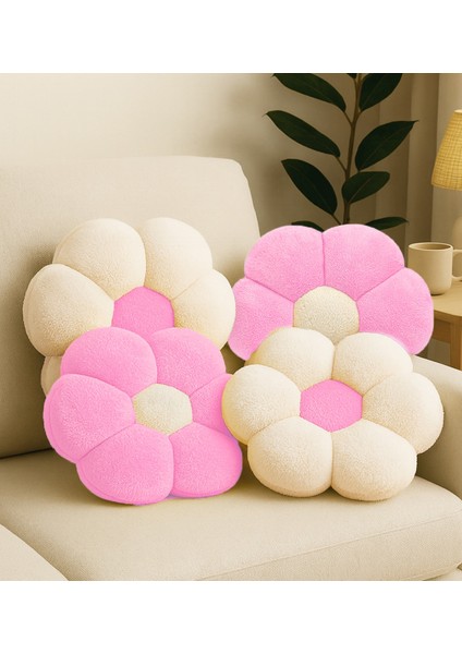 4'li Dekoratif Papatya Şeklinde Peluş Yastık 40 cm – Yumuşak ve Konforlu Tasarım