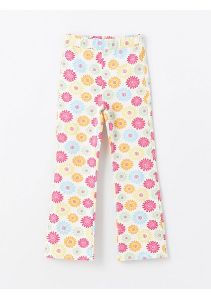 Lcw Kids Ekru Beli Lastikli Çiçekli Ispanyol Paça Kız Çocuk Tayt