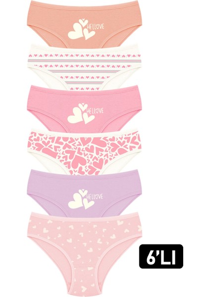 Kız Çocuk Külot 6'lı Baskılı (%96 Pamuk - %4 Elastan)