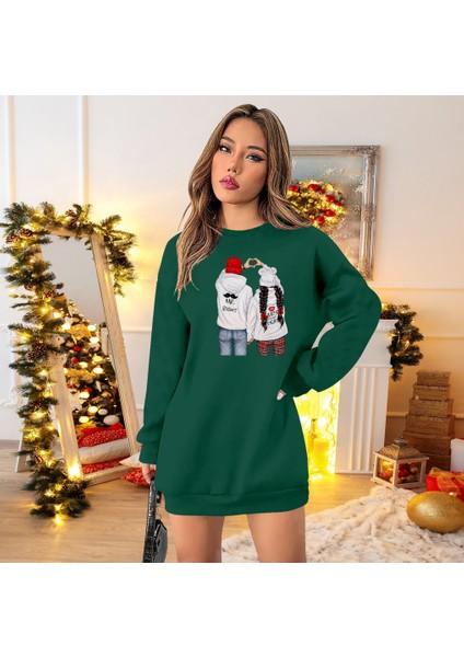 Soonaksesuar Kadın Uzun Kollu Bisiklet Yaka Desenli Viskon Iki Iplik Elbise