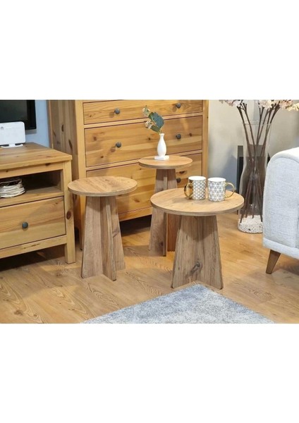 Mantar 3'lü Zigon Sehpa Modern Tasarım Yuvarlak Suntalam Malzeme 43 cm