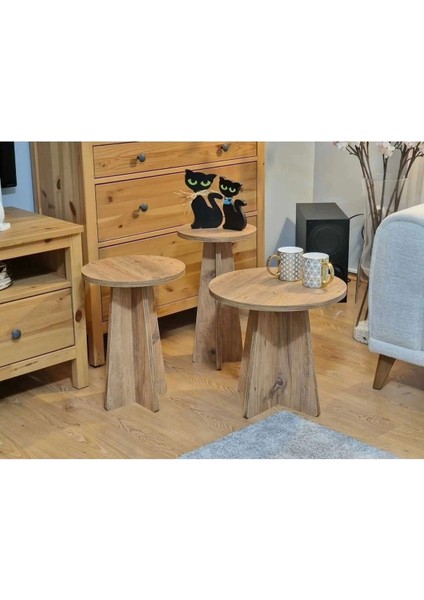 Mantar 3'lü Zigon Sehpa Modern Tasarım Yuvarlak Suntalam Malzeme 43 cm modelleri