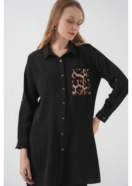 Soonaksesuar 5851 Cep Detaylı Gömlek Tunik - Siyah indirimleri