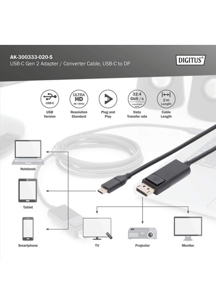 Dıgıtus USB Type-C Gen 2 Adaptör Kablosu, Type-C’den Dp’ye modelleri