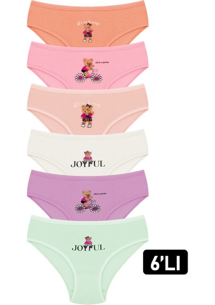 Kız Çocuk Külot 6'lı Baskılı (%96 Pamuk - %4 Elastan)