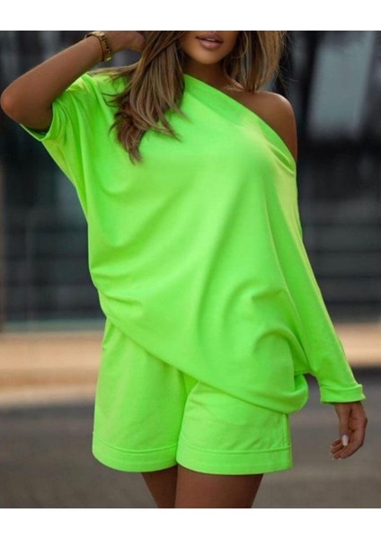 Soonaksesuar Kadın Kayık Yaka Salaş Iki Iplik Bluz ve Şort Ikili Takım modelleri