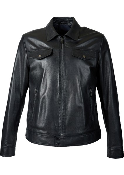 Fontana Erkek Slimfit Hakiki Deri Mont Siyah