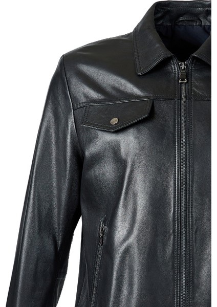 Fontana Erkek Slimfit Hakiki Deri Mont Siyah modelleri