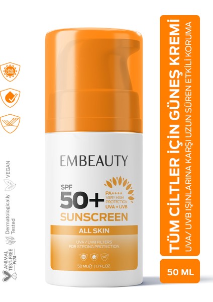 Tüm Cilt Tipleri Için Yüksek Korumalı Güneş Kremi SPF50+ 50 ml