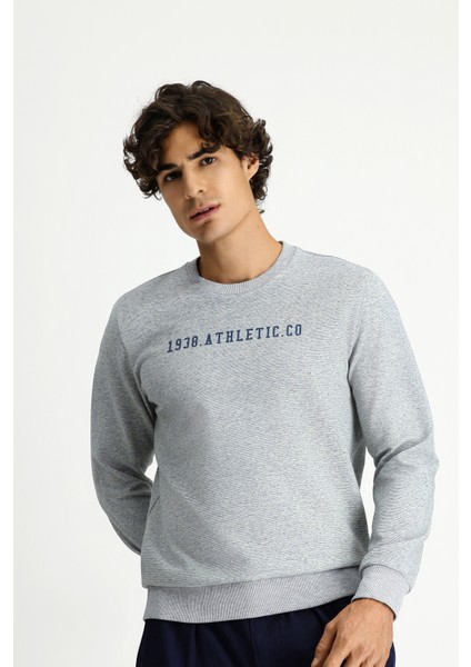 Regular Fit Bisiklet Yaka Pamuklu Ketenli Baskılı Sweatshırt modelleri