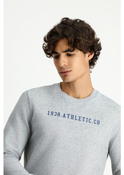 Regular Fit Bisiklet Yaka Pamuklu Ketenli Baskılı Sweatshırt fırsatları