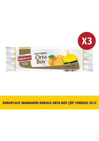 Mandarin Kokulu Orta Boy Çöp Torbası 15'li x 3 Adet