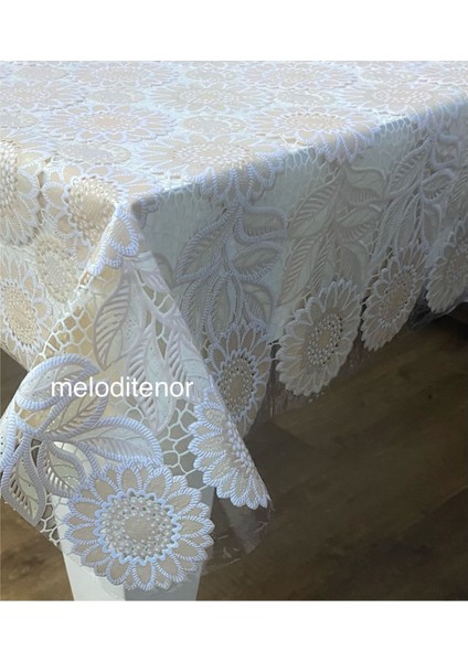 Şeffaf Kaplama Ayçiçeği Desen Silikonlu Kaymaz Lüks Pvc Muşamba Masa Örtüsü