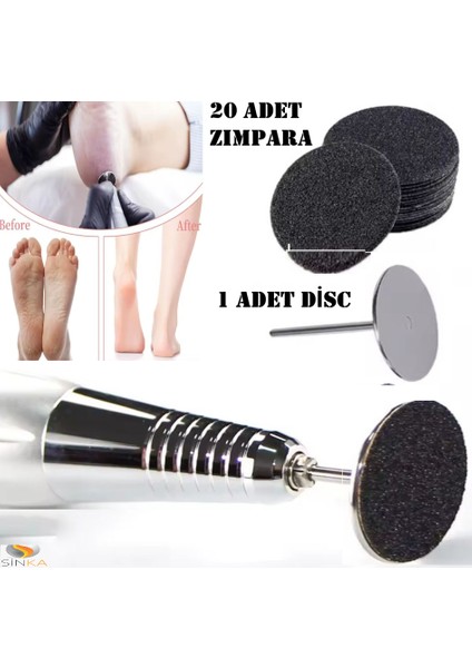 Pododisk 25 mm Metal Disk + 20 Adet Zımpara Set Freze Başlık + Zımpara Pedikür Topuk Tırnak Pro