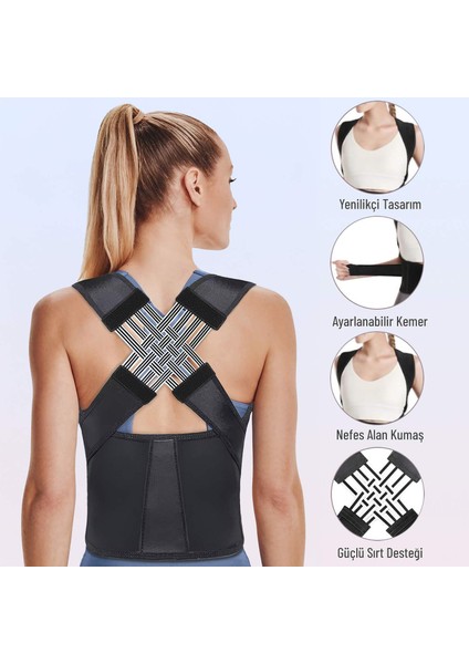 Medikal Dik Duruş Korsesi Sırt Korsesi Siyah Nefes Alabilir Kumaş ile Konforlu Kullanım modelleri
