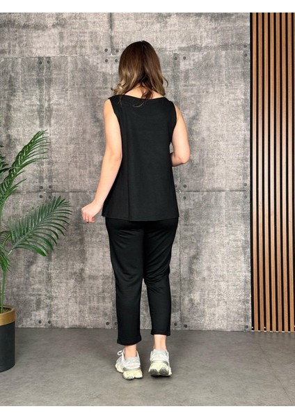 Soonaksesuar Kadın Askılı Yuvarlak Yaka Viskon Iki Iplik Bluz ve Eşofman Altı Ikili Takım modelleri