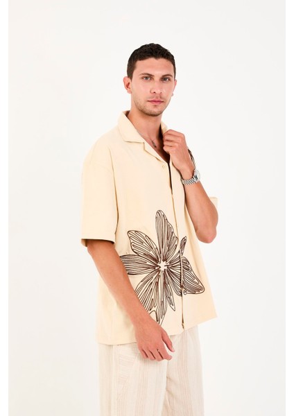 R-6094 Apaç Yaka Nakış Detaylı Kısa Kol Süprem Gömlek fırsatları