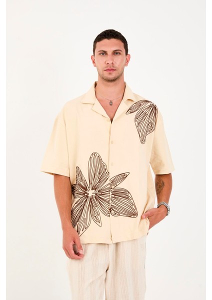 R-6094 Apaç Yaka Nakış Detaylı Kısa Kol Süprem Gömlek indirimleri