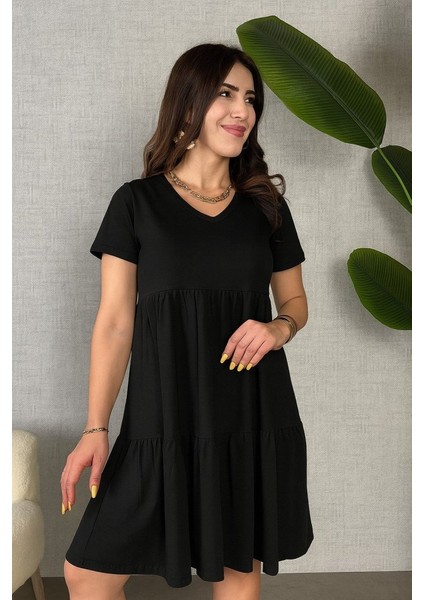 Soonaksesuar Kadın Kısa Kollu V Yakalı Viskon Elbise fırsatları