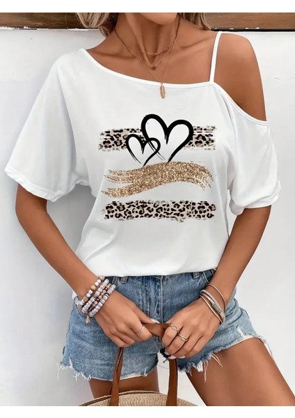 Soonaksesuar Kadın Tek Omuzu Açık Ip Askılı Baskılı Viskon Bluz