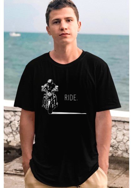 Moto Gölgesi Siyah Kısa Kollu Erkek T-Shirt