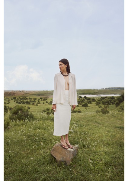 Ella - Yırtmaçlı Kemerli Kalem Etek