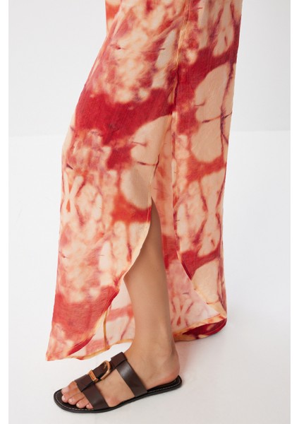 Desenli Yırtmaçlı Viskon Pantolon LFZ0008 Oranj indirimleri