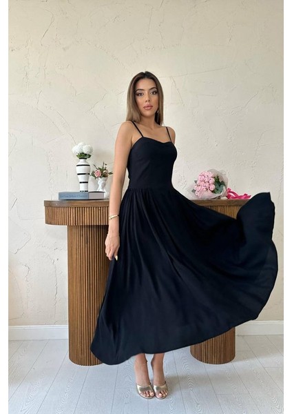 Soonaksesuar Siyah Göğüs Kuplu Uzun Büzgülü Elbise