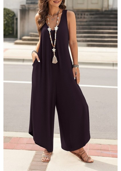 Soonaksesuar Kadın Askılı Yuvarlak Yaka Cepli Salaş Uzun Viskon Tulum fırsatları