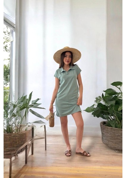 Soonaksesuar Kadın Kısa Kollu Yakalı Viskon Iki Iplik Elbise fırsatları