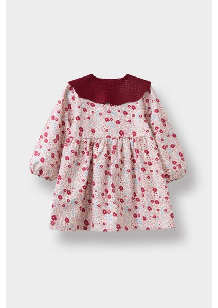 Kız Bebek Bebe Yaka Çiçekli Uzun Kollu Twill Elbise D3073A525AU modelleri