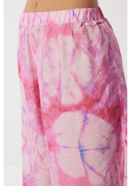 Desenli Yırtmaçlı Viskon Pantolon LFZ0008 Pembe indirimleri