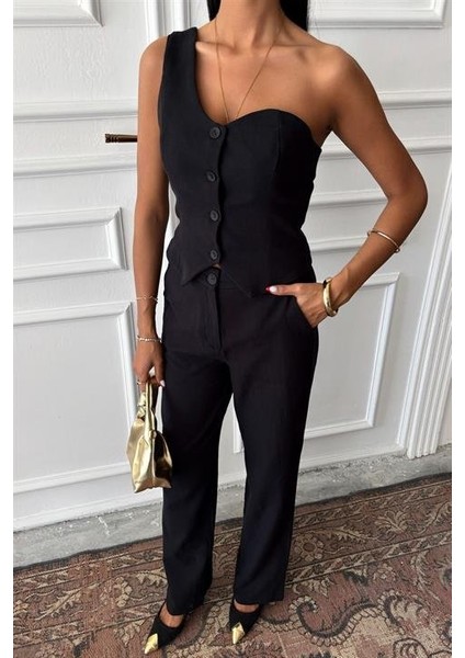 Soonaksesuar Tek Omuz Büstiyer Plazzo Pantolon Viscon Takım 10159