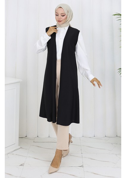 Sade Ince Basic Uzun Yelek Kadın Yelek Büyük Beden Yelek 8763-01A Siyah modelleri