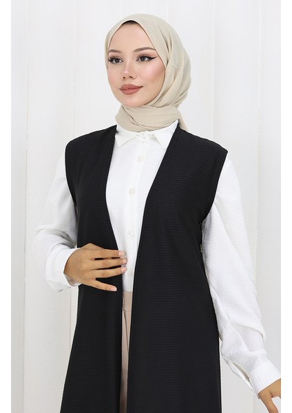 Sade Ince Basic Uzun Yelek Kadın Yelek Büyük Beden Yelek 8763-01A Siyah fırsatları