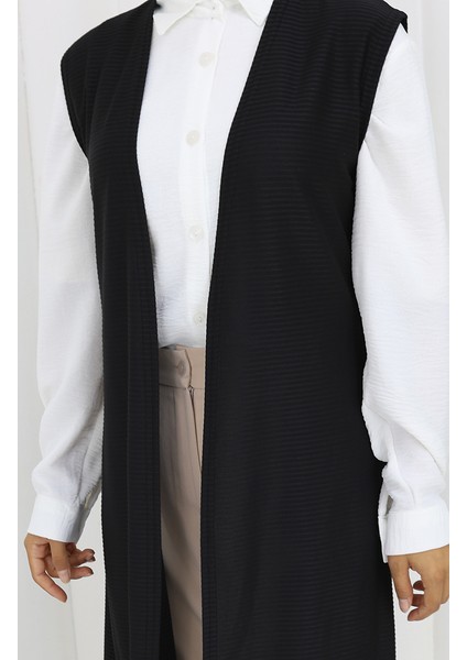 Sade Ince Basic Uzun Yelek Kadın Yelek Büyük Beden Yelek 8763-01A Siyah indirimleri