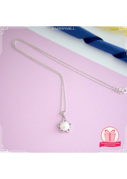 Kadın 925 Ayar Gümüş Çiçek Motifli Inci Kolye fiyatları