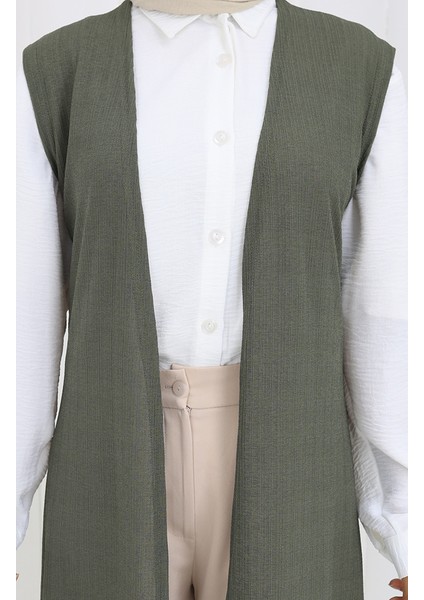 Sade Ince Basic Uzun Yelek Kadın Yelek Büyük Beden Yelek 8763-04 Haki indirimleri