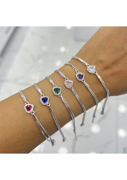 925 Ayar Gümüş Tek Kalpli Zirkon Taşlı Prenses Bileklik