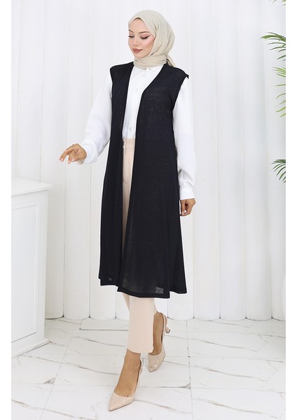 Sade Ince Basic Uzun Yelek Kadın Yelek Büyük Beden Yelek 8763-03 Koyu Lacivert fiyatları