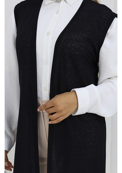 Sade Ince Basic Uzun Yelek Kadın Yelek Büyük Beden Yelek 8763-03 Koyu Lacivert indirimleri