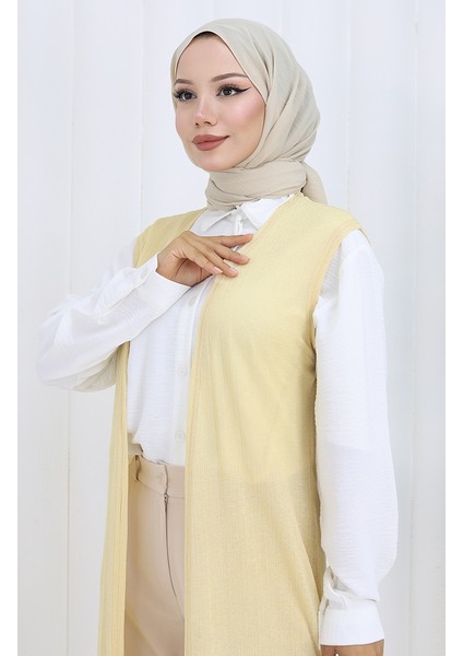 Sade Ince Basic Uzun Yelek Kadın Yelek Büyük Beden Yelek 8763-05 Açık Sarı fırsatları