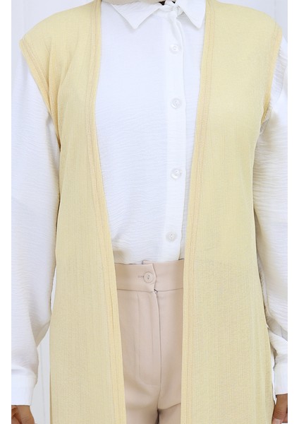 Sade Ince Basic Uzun Yelek Kadın Yelek Büyük Beden Yelek 8763-05 Açık Sarı indirimleri