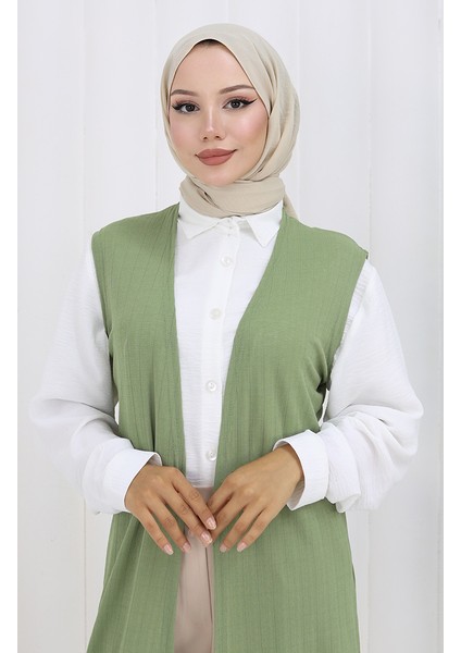 Sade Ince Basic Uzun Yelek Kadın Yelek Büyük Beden Yelek 8763-06 Yeşil fırsatları