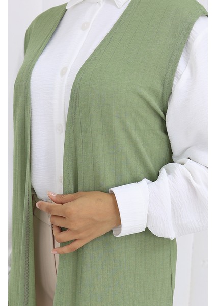 Sade Ince Basic Uzun Yelek Kadın Yelek Büyük Beden Yelek 8763-06 Yeşil indirimleri