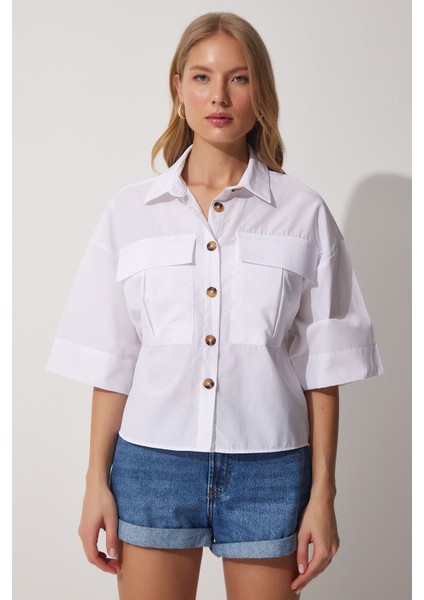 Cepli Pamuklu Kısa Poplin Gömlek LMX0105 Beyaz fırsatları