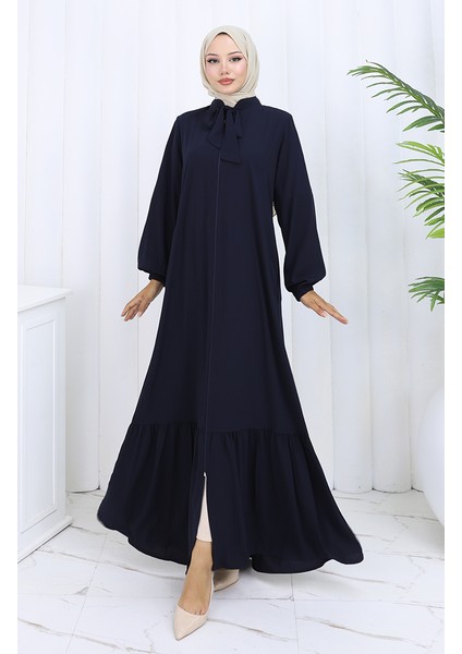Medine Ipeği Büzgülü Ferace 6277-02 Lacivert