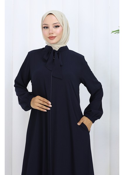 Medine Ipeği Büzgülü Ferace 6277-02 Lacivert modelleri