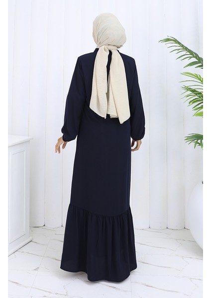 Medine Ipeği Büzgülü Ferace 6277-02 Lacivert indirimleri